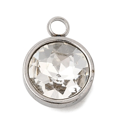 Прозрачный Тематика камней по знаку зодиака апрель 304 подвески из нержавеющей стали, плоский круглый шарм, с k 9 стеклом, полировка, граненые, прозрачные, 16x12x7.3 мм, отверстие : 2.6 мм