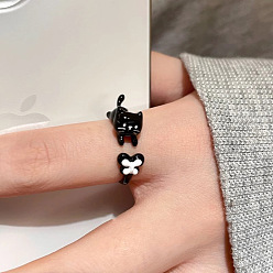 Черный Регулируемые манжеты из сплава и эмали, форма кошки, чёрные, внутренний диаметр: 15~20 мм