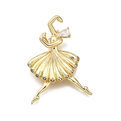 Настоящее золото 18K Стойка металлическая латунная микропрофилированная кубическая циркония подвески, танцор, без свинца и без кадмия, долговечный, реальный 18 k позолоченный, 32.5x23.5x7.5 мм, отверстие : 2.5x4.5 мм
