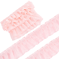 Pink 5 ярдов двойной полиэстеровой кружевной отделки для украшения шитья, розовые, 2-1/4 дюйм (56.5 мм)