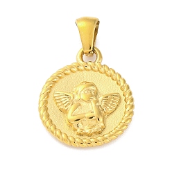 Плоский Круглый 304 подвески из нержавеющей стали, реальный 18 k позолоченный, плоские круглые с ангелом, 20x16.5x3 мм, отверстие : 5x3 мм
