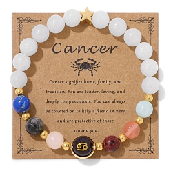 Рак Эластичные браслеты с круглыми драгоценными камнями и бисером созвездия для женщин и мужчин, рак, 7-1/2 дюйм (19 см)