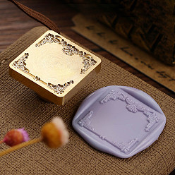 Квадрат Позолоченная сургучная печать, латунная головка штампа, для сургучной печати, квадратный, 25x25x14.5 мм, отверстие : 7 мм