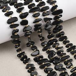 Black Onyx Натуральные бусины из черного оникса (окрашенные и нагретые), чип, с бисером, 8~20x3~8x3~6 мм, отверстие : 1 мм, около 54~56 шт / нитка, 15.35~15.75'' (39~40 см)