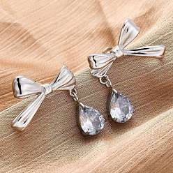 Нержавеющая Сталь Цвет 304 серьги из нержавеющей стали горный хрусталь, бантом со слезой, цвет нержавеющей стали, 31x24 мм