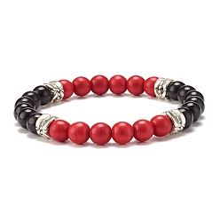 FireBrick Round Synthetic Turquoise(Dyed) Beaded Stretch Bracelet for Women, FireBrick, Inner Diameter: 2-1/4 inch(5.8cm)
