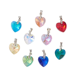 (52) Непрозрачная лаванда Стеклянные подвески, с латунной фурнитурой , сердце, платина, разноцветные, 19x14x7 мм, отверстие : 5x4 мм, 9 шт / комплект