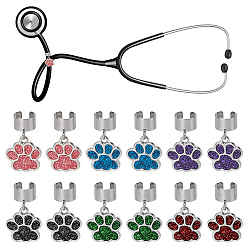 Couleur Mélangete 12pcs 6 couleurs empreinte de patte alliage émail stéthoscope pendentif décorations, avec 304 accessoires en acier inoxydable, couleur mixte, 28mm, 2 pcs / couleur