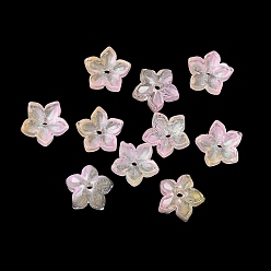 Персиковый Слойка Окрашенные и нагретые стеклянные колпачки для бусин, 5-лепестков цветка, розовые, 9x9.5~10x3.8 мм, отверстие : 1 мм