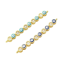 Mixed Color 2Pcs 2 Colors Brass Pave Clear Cubic Zirconia Enamel Evil Eye Connector Charms, Real 18K Gold Plated, Rack Plating, Long-Lasting Plated, Lead Free & Cadmium Free, Mixed Color, 46x4x4mm, Hole: 1.2mm, 1pc/color