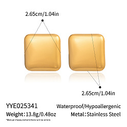 Настоящее золото 18K 304 женские квадратные серьги-гвоздики из нержавеющей стали, реальный 18 k позолоченный, 26.5x26.5 мм