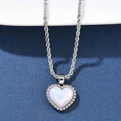 Нержавеющая Сталь Цвет 304 ожерелья из нержавеющей стали с подвеской в виде ракушки в форме сердца и веревкой для женщин, белые, цвет нержавеющей стали, 17.32 дюйм (44 см)