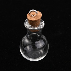 Clear Glass Bottle Pendants, with Soft Wooden Plug, Openable Bottle, Refillable Bottles, Clear, 33.5mm, Hole: 2.5mm