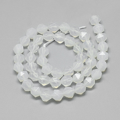 Natural Agate Natural White Agate Beads Strands, Star Cut Round Beads, Faceted, 7.5~8x6.5~7mm, Hole: 1.5mm, about 46pcs/strand, 15.5 inch