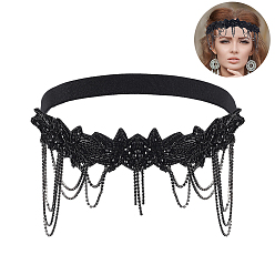 Черный Тканевые эластичные повязки на голову со стразами, чёрные, 15x26 см