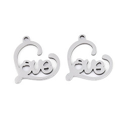 Нержавеющая Сталь Цвет 201 подвески из нержавеющей стали, чары любви и сердца, лазерная резка, цвет нержавеющей стали, 16.5x16x1 мм, отверстие : 1.4 мм