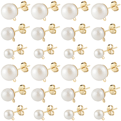 Золотой 304 Выводы серьги из нержавеющей стали шпилька, с имитацией жемчуга из смолы и фрикционными гайками-ушками, золотые, 18~23 мм, 3 стили, 20 шт / стиль, 60 шт