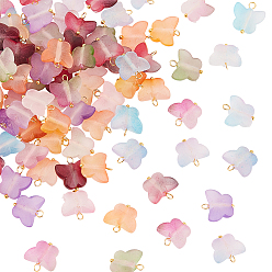 Золотой 100шт. матовые двухцветные прозрачные акриловые подвески, окрашенные распылением, с латунной фурнитурой , бабочка, золотые, 15.5x14x7 мм, отверстие : 2.5 мм