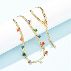 Разноцветный 304 Плоские цепочки-колье из нержавеющей стали в форме змеи с квадратными кубическими циркониями, реальный 18 k позолоченный, красочный, 16.34 дюйм (41.5 см)