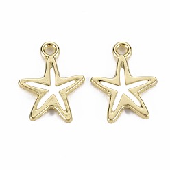 Белый Стойки подвески обшивки сплава, с эмалью, без кадмия и без свинца, морская звезда, золотой свет, белые, 17x13x1.5 мм, отверстие : 1.8 мм