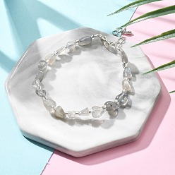 Лабрадорита Браслеты из натурального лабрадорита для женщин, с застежками-клешнями из серебряного сплава, железными цепями и стеклянными семенами, 6-7/8~7-3/8 дюйм (17.5~18.8 см)