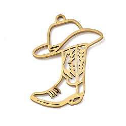 Golden 201 Stainless Steel Pendants, Cowboy Boot & Hat Charms, Cut-Out, Golden, 25.5x18x1mm, Hole: 1.5mm