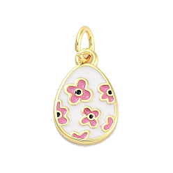 Ярко-Розовый Подвески из латуни с покрытием из эмали, с целью перехода в кольце, долговечный, без кадмия и без свинца, слезинка с цветочным шармом, реальный 18 k позолоченный, ярко-розовый, 14x9x1.5 мм, отверстие : 3 мм