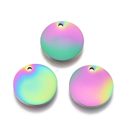 Rainbow Color Ионное покрытие (ip) 304 брелоки из нержавеющей стали, зеркальная полировка, штамповка пустой метки, лазерная резка, плоско-круглые, Радуга цветов, 9.8x1 мм, отверстие : 0.9 мм