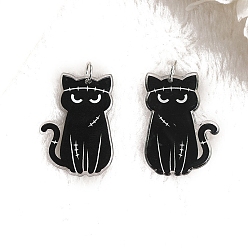 Cat Shape Акриловые подвески с принтом на хэллоуин, очарование в форме кошки, чёрные, форма кошки, 37x27 мм