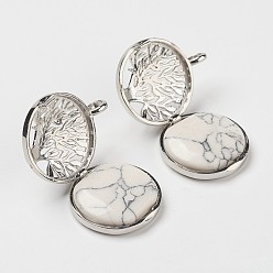 Говлит Синтетических подвески Говлит, С выводами медальона из медных рассеивателей, плоские круглые с деревом, платина, 31x25x8 мм, отверстие : 4 мм