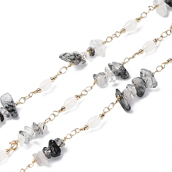 Дымчатый Кварц Латунные цепные цепи, со стеклянными и дымчатыми кварцевыми бусинами, долговечный, пайки, с катушкой, золотые, 20x4.5 мм, около 16.40 футов (5 м) / рулон