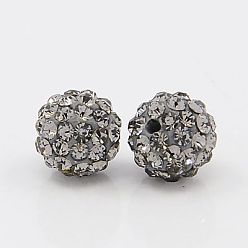 Black Diamond Pave Disco Ball Beads, Polymer Clay Rhinestone Beads, Grade A, Round, Black Diamond, PP12(1.8~1.9mm), 8mm, Hole: 1mm