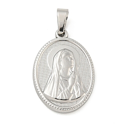 Нержавеющая Сталь Цвет Не тускнеющие 304 подвески из нержавеющей стали, очарование религиозной темы, овальные с рисунками " virgin mary", цвет нержавеющей стали, 24x16x2~2.5 мм, отверстие : 5x3 мм