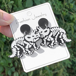 Черный Акриловые болтаться серьги стержня, кость динозавра, платина, чёрные, 50x42 мм