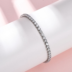 Прозрачный 304 Браслеты-цепочки из нержавеющей стали с кубическим цирконием для женщин, квадратный, прозрачные, 7-1/4 дюйм (18.5 см)