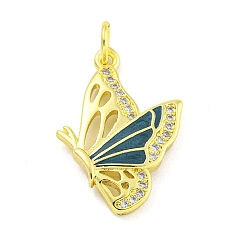 Cyan Real 18K Gold Plated Brass Micro Pave Cubic Zirconia Pendants, Butterfly, Cyan, 25.5x18x3mm, Hole: 3.5mm