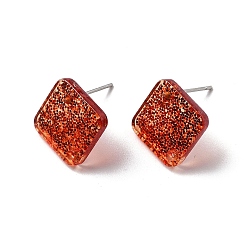 Красный Акриловые серьги фурнитура, ромб, с 304 штифтами из нержавеющей стали и пайетками, красные, 16x16x2 мм, отверстие : 1.6 мм