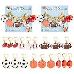 (52) Непрозрачная лаванда Подвесные маркеры для петель на спортивную тему: регби/футбол/баскетбол/бейсбол, подвески с застежкой-рычагом из сплава эмали, связанные крючком, маркер с замком и кольцом с подвеской в виде винного бокала, разноцветные, 2.9~5.2 см, 6 стиль, 3 шт / стиль, 18 шт / комплект