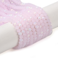 Pink Стеклянные бусины, имитация нефрита , с половинным покрытием ab цвета, граненые, матовые, рондель, розовые, 2.9~3.3x2 мм, отверстие : 0.7 мм, около 135~140 шт / нитка, 32~34 см