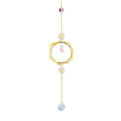 Citrine Natural Citrine Chip Hanging Suncatcher Pendant Decoration, Circle Ring Crystal Ceiling Chandelier Ball Prism Pendants, with Stainless Steel Findings, 400mm