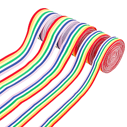 Colorful Stripe Double Face Rainbow Ribbon, Polyester Grosgrain Ribbon, for Crafts, DIY Sewing Accessories, Gift Boxes Wrapping, with Cardboard Display Cards, Colorful, 5/8~1-1/2 inch(15~40mm), about 25m/set