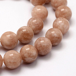 White Jade Natural White Jade Beads Strands, Imitation Sunstone, Dyed, Round, Coral, 12mm, Hole: 1mm, about 34pcs/strand, 15 inch