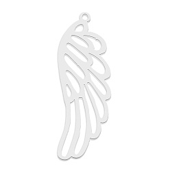 Stainless Steel Color Non-Tarnish 201 Stainless Steel Pendants, Laser Cut, Wing, Stainless Steel Color, 40x14x1mm, Hole: 1.6mm