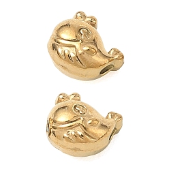 Real 18K Gold Plated 304 Stainless Steel Beads, Whale, Ion Plating(IP), Real 18K Gold Plated, 7.5x8.5x5.5mm, Hole: 1.4mm