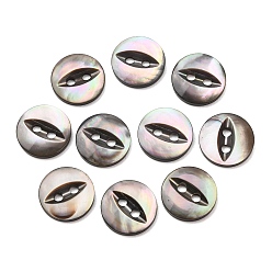 Black Cat Eye Style Natural Black Lip Shell Buttons, Fisheye 2-Hole Flat Round Buttons, Black, 11x2mm, Hole: 1.5~1.8mm