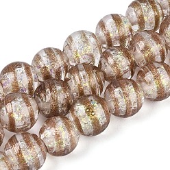 Цвет Древесины Ручной стеклянные фольга бисер пряди, круглые, с полосой, деревесиные, 9.5~10.5 мм, отверстие : 1.2~1.6 мм, около 38~40 шт / нитка, 14.17~15.35 дюйм (36~39 см)