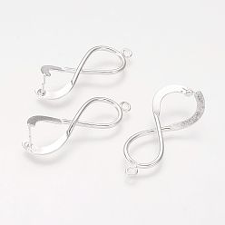 Silver Brass Pinch Bails, 8 Shape, Silver Color Plated, 31~33x12~13mm, Hole: 2mm