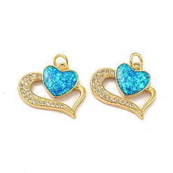 Echt 18 k vergoldet Valentinstag Messing Micro Pavé Zirkonia mit synthetischen Opal Anhängern, mit Sprungring, Flachrund, cadmiumfrei und bleifrei, echt 18 k vergoldet, 15x19x3.5 mm