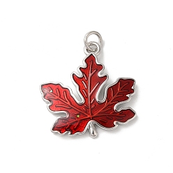 Платина Подвески из латуни с эмалью в стойку, с целью перехода в кольце, долговечный, без кадмия и без свинца, очарование кленового листа, платина, 26x23x3 мм, отверстие : 3 мм