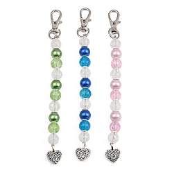 Couleur Mélangete 3 décorations de pendentifs en alliage pcs, fermoirs alliage pivotantes, cœur, argent antique, couleur mixte, 140mm